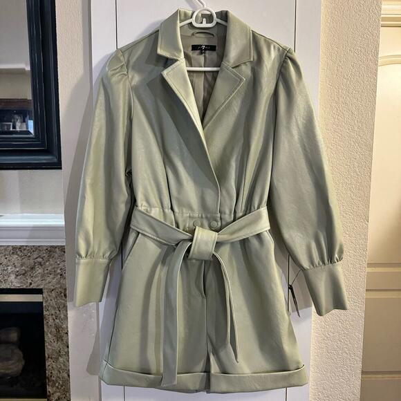 NWOT 7 for All Mankind Vegan Leather Belted Romper Sage Green Pockets Sz Medium - Picture 3 of 10